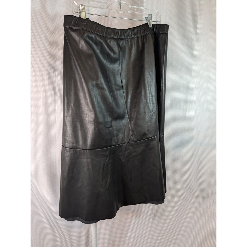Cato 3x Faux Leather Midi Skirt Black Flare 22/24 Plus Minimalist (K01)